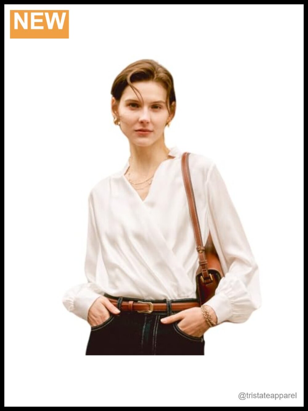 Pure Mulberry Silk Long Sleeve V-Neck Ruffle Blouse